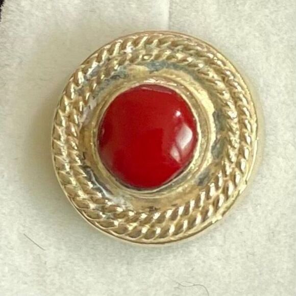 AIM # Sterling 925 Silver & Red Agate Vintage Stud Earrings - Picture 2 of 4